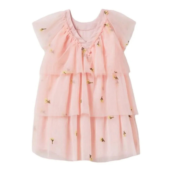 ZARA Kids | Beige-Pink | FLORAL EMBROIDERED TULLE DRESS - Picture 3 of 6